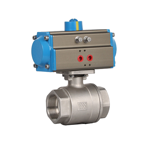 Two-piece threaded pneumatic ball valve features
