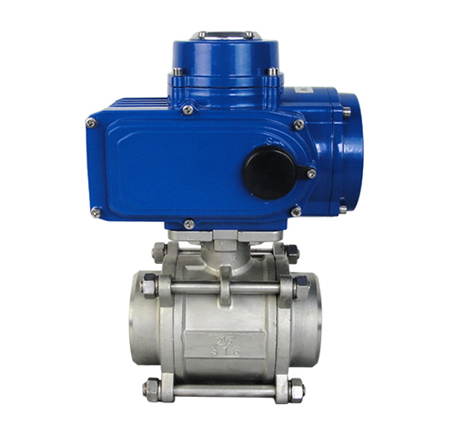 Three-piece threaded electric ball valve features